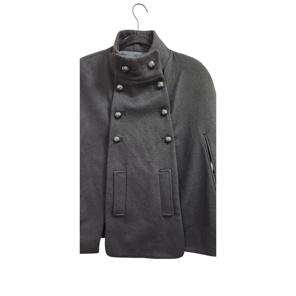 ZARA Style Black Wool Cape Coat – Double Breasted, High Collar, Elegant Fall Out - Picture 3 of 8